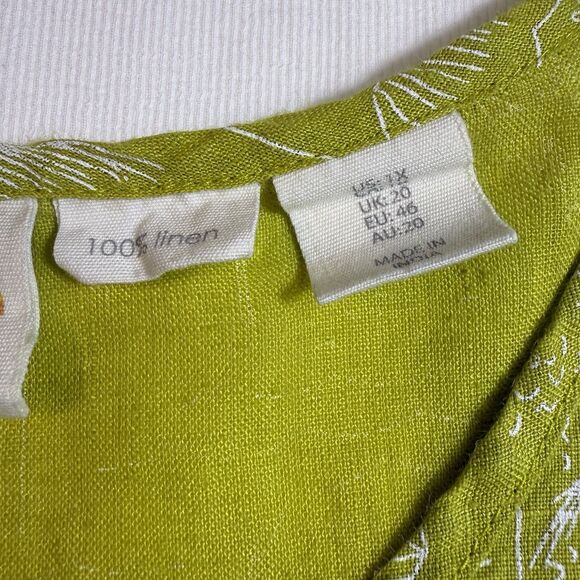 C&C California Shirt Womens 1X Green All Linen Lagen Tropical Palm Trees Beachy - Picture 7 of 8